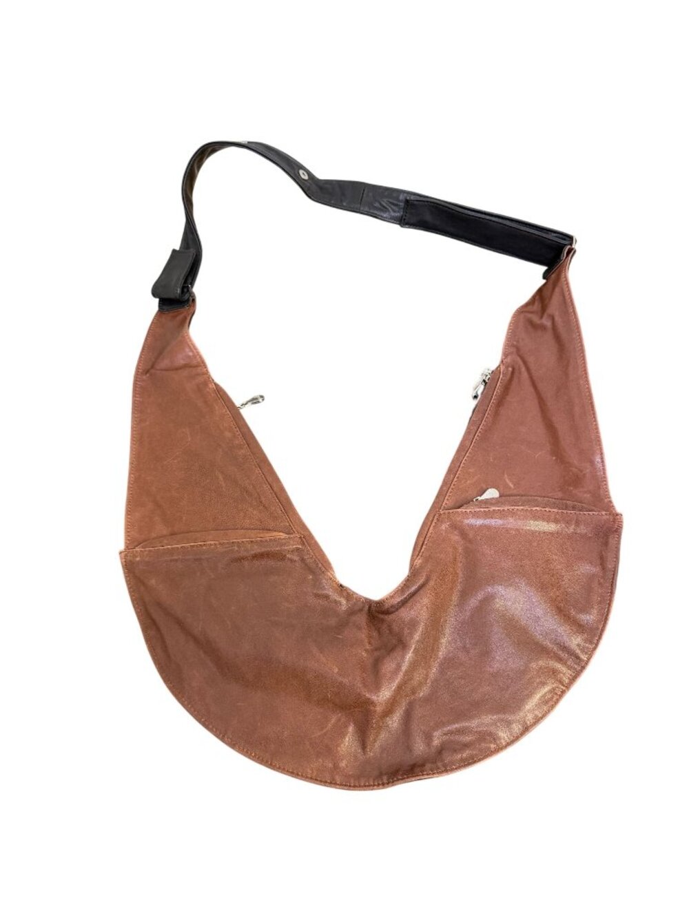 Sash Reversible Leather Shoulder Bag Brown & Black With Zippered Pockets